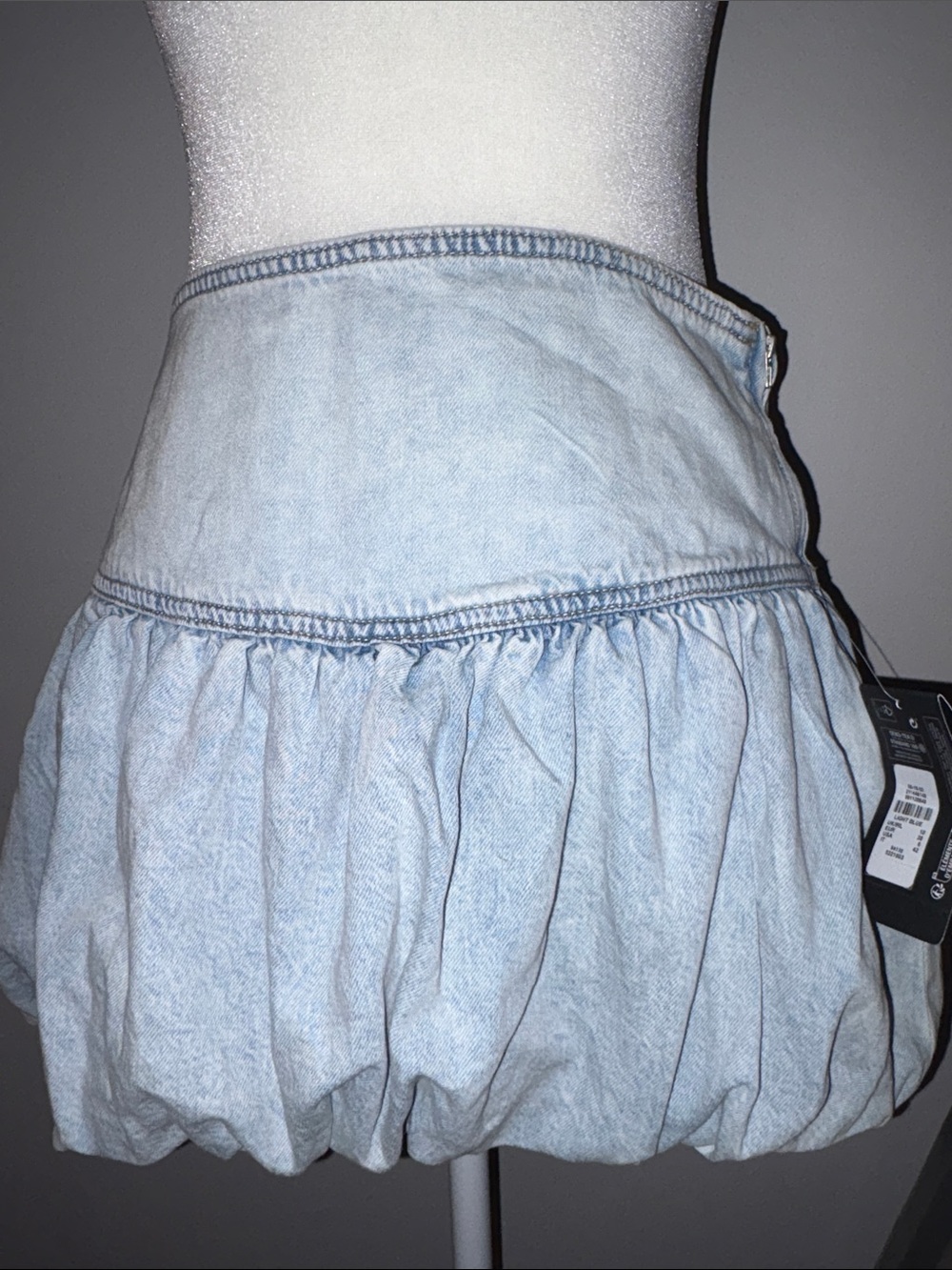 Light Wash Denim Bubble Mini Skirt